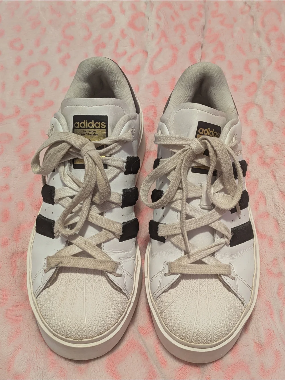 adidas White Leather Sneakers with Black Stripes 8.5